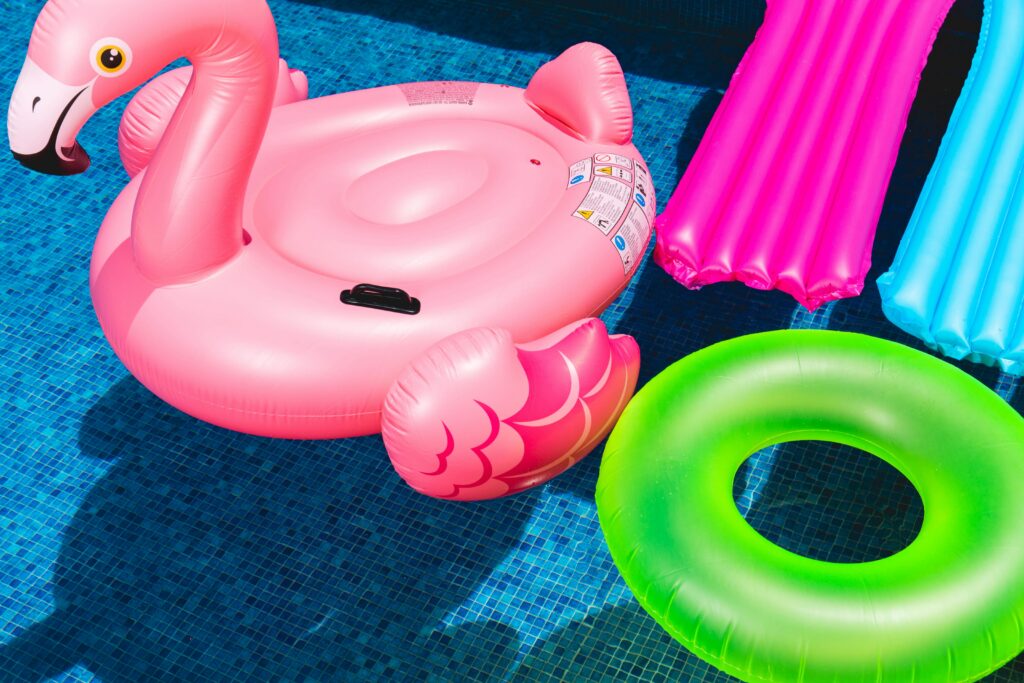 inflatable toys in a pool